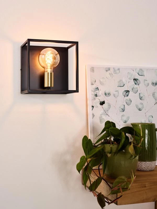 Lucide RUBEN - Lámpara de pared - 1xE27 - Negro - ambiente 1